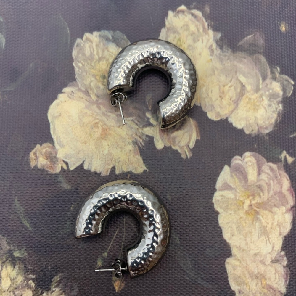 Textured Silver Hoop Earrings